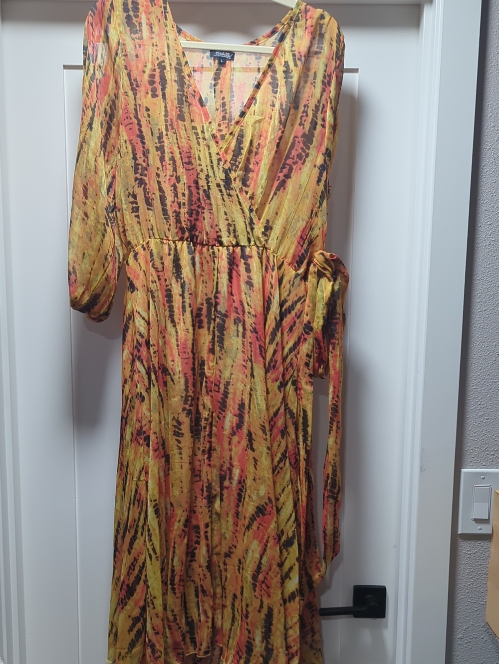Unbranded Yellow Orange Printed Wrap Midi Dress